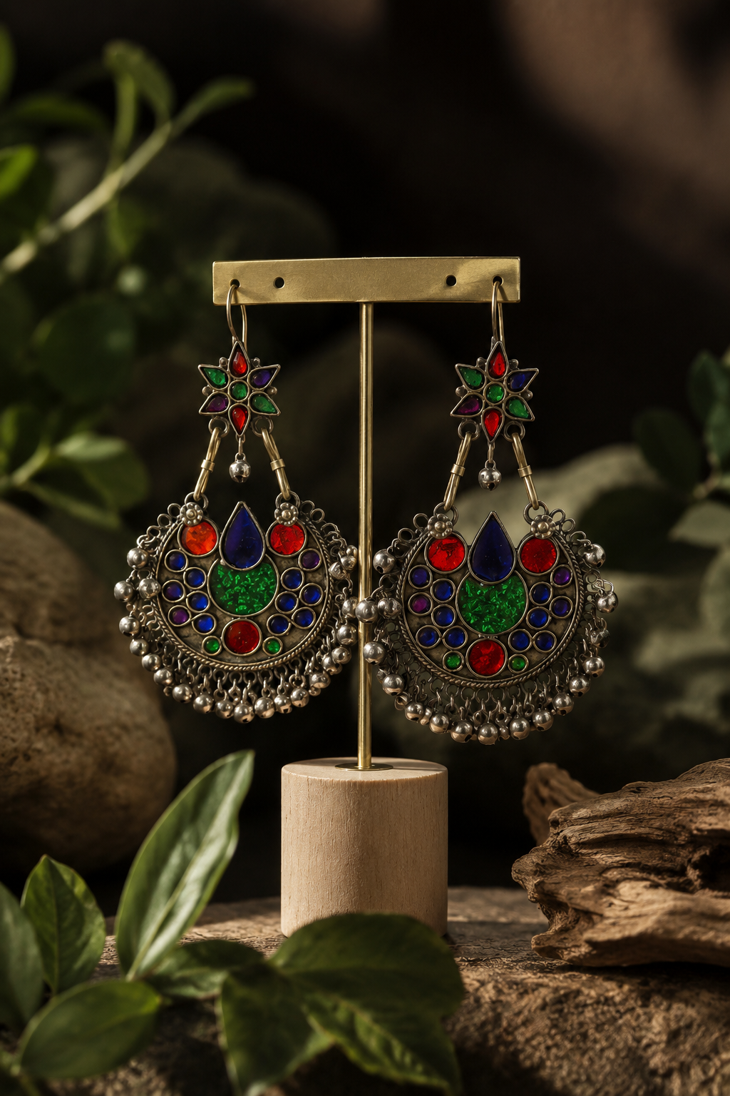 Artisan Bohemian Statement Earrings – Oxidized Multi-Color Ethnic Dangles